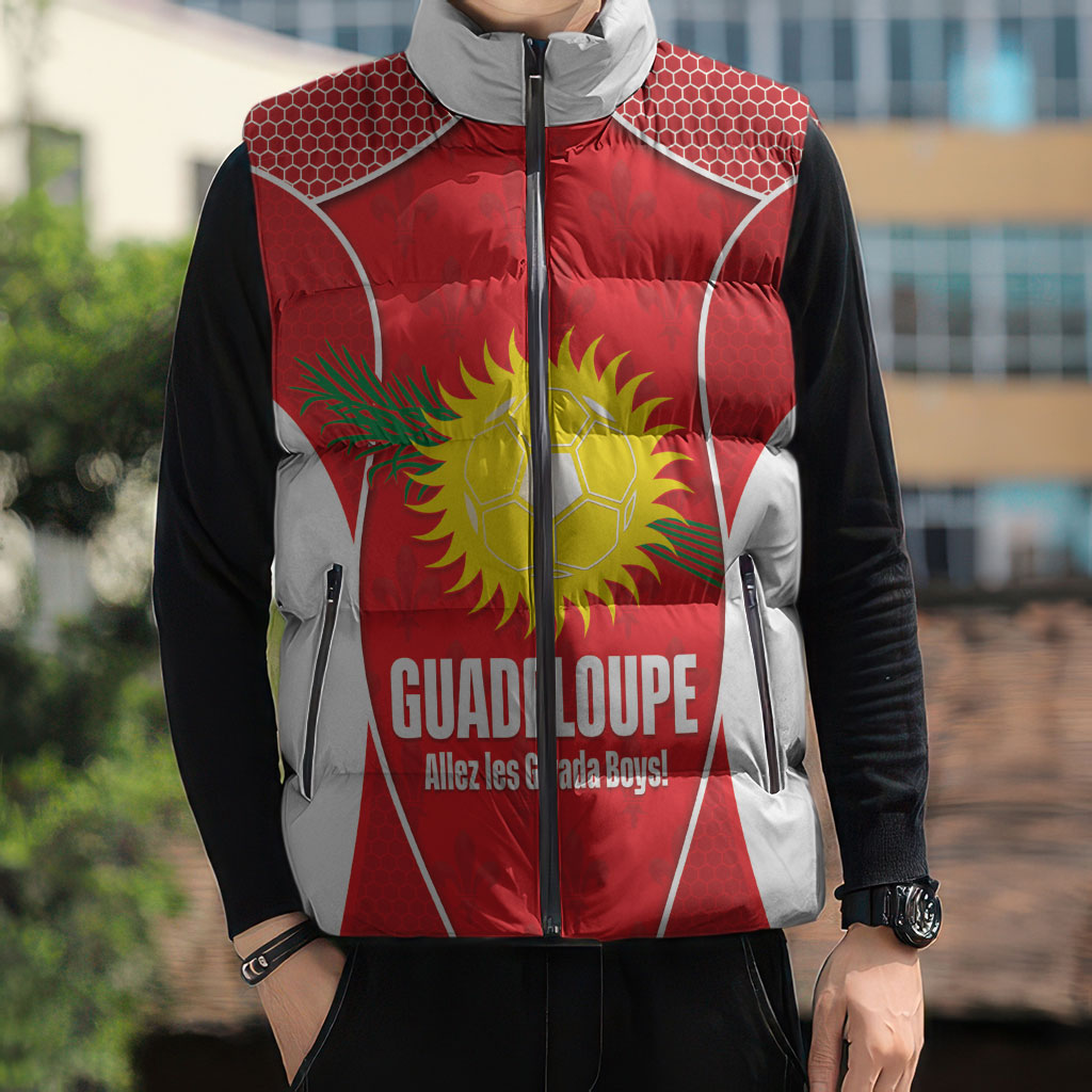 Guadeloupe Football Custom Sleeveless Puffer Jacket Allez Les Gwada Boys Red Color