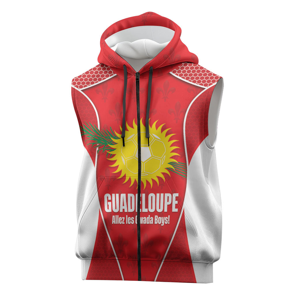 Guadeloupe Football Custom Sleeveless Zip Hoodie Allez Les Gwada Boys Red Color