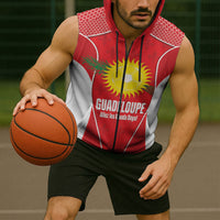 Guadeloupe Football Custom Sleeveless Zip Hoodie Allez Les Gwada Boys Red Color