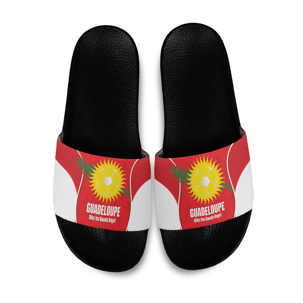 Guadeloupe Football Slide Sandals Allez Les Gwada Boys Red Color