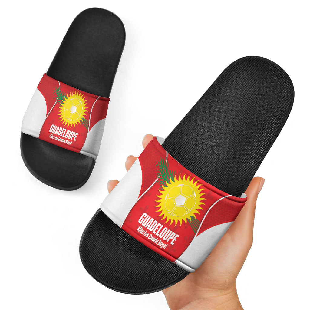Guadeloupe Football Slide Sandals Allez Les Gwada Boys Red Color