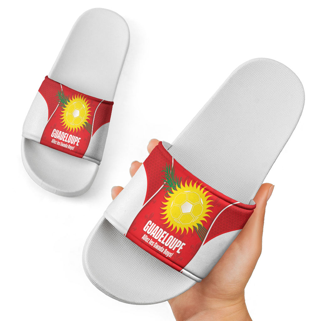 Guadeloupe Football Slide Sandals Allez Les Gwada Boys Red Color