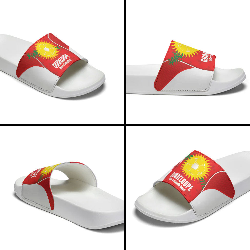 Guadeloupe Football Slide Sandals Allez Les Gwada Boys Red Color