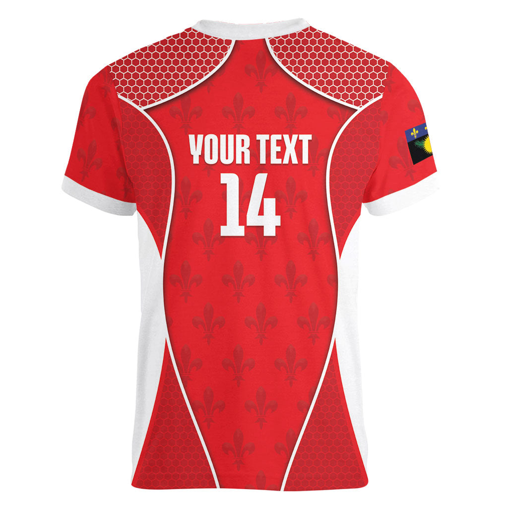 Guadeloupe Football Custom Women V-Neck T-Shirt Allez Les Gwada Boys Red Color