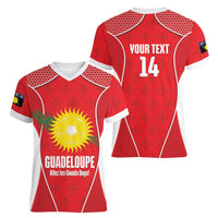Guadeloupe Football Custom Women V-Neck T-Shirt Allez Les Gwada Boys Red Color