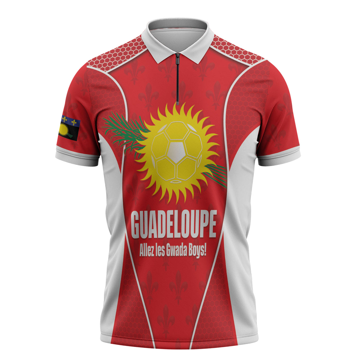 Guadeloupe Football Custom Zipper Polo Shirt Allez Les Gwada Boys Red Color