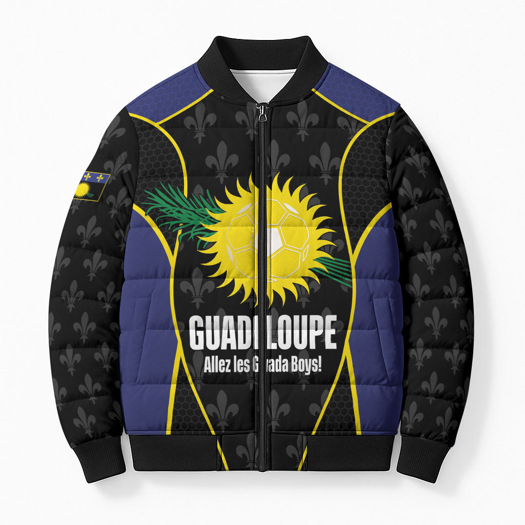 Guadeloupe Football Custom Bomber Puffer Jacket Allez Les Gwada Boys Flag Color