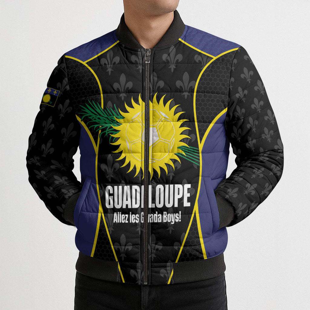Guadeloupe Football Custom Bomber Puffer Jacket Allez Les Gwada Boys Flag Color