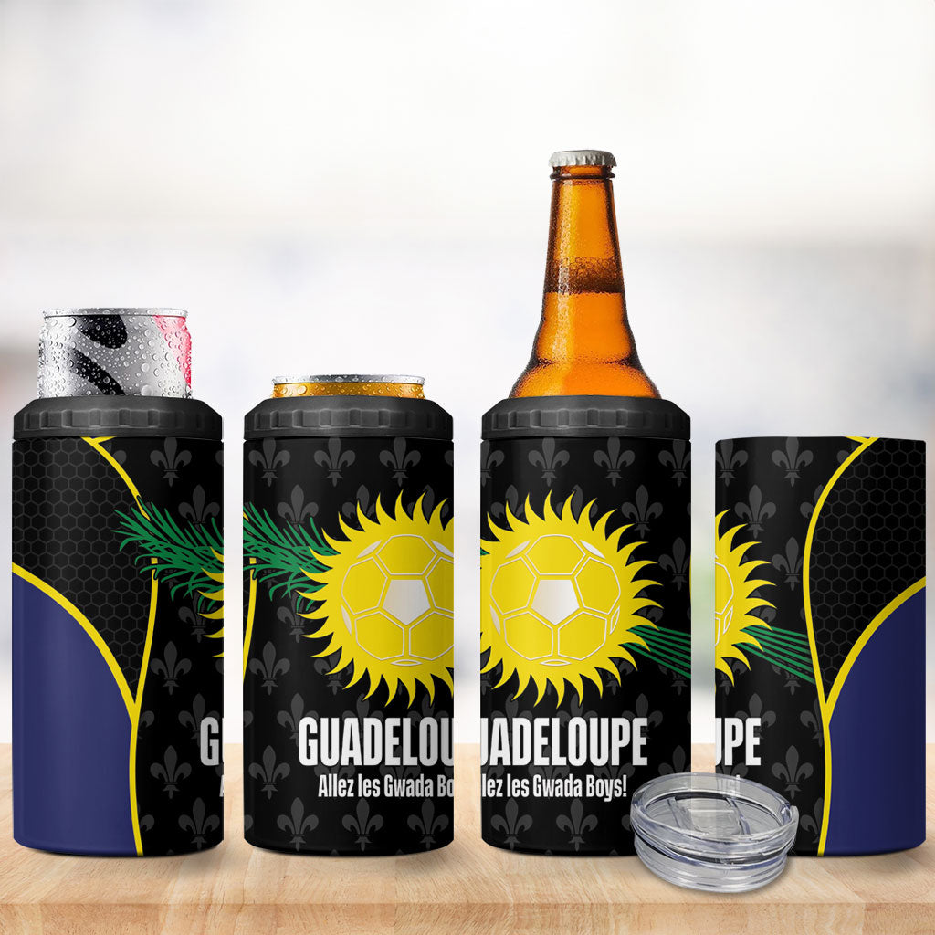 Guadeloupe Football 4 in 1 Can Cooler Tumbler Allez Les Gwada Boys Flag Color