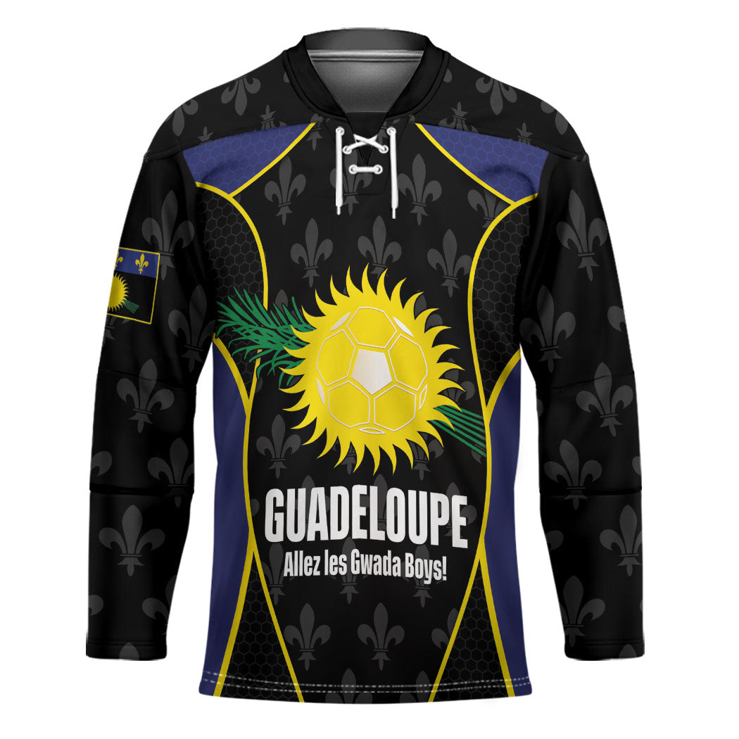 Guadeloupe Football Custom Hockey Jersey Allez Les Gwada Boys Flag Color