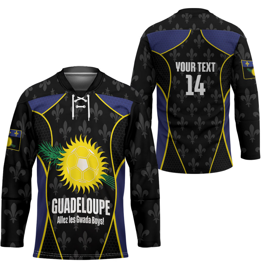 Guadeloupe Football Custom Hockey Jersey Allez Les Gwada Boys Flag Color