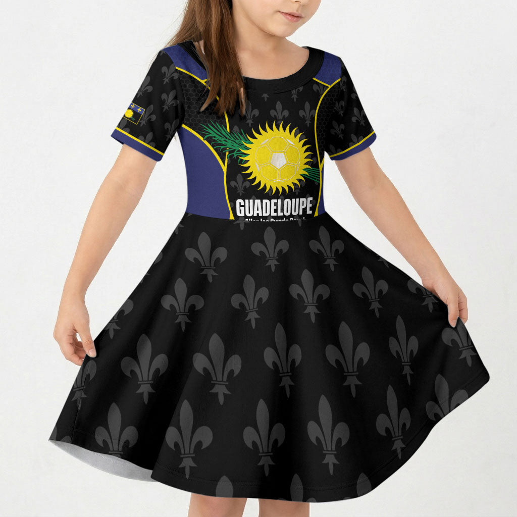 Guadeloupe Football Custom Kid Short Sleeve Dress Allez Les Gwada Boys Flag Color