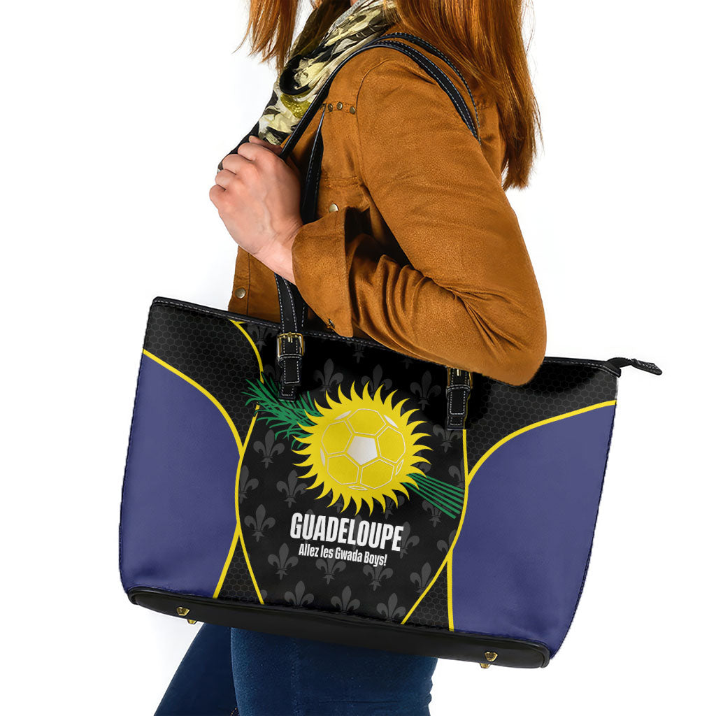 Guadeloupe Football Leather Tote Bag Allez Les Gwada Boys Flag Color
