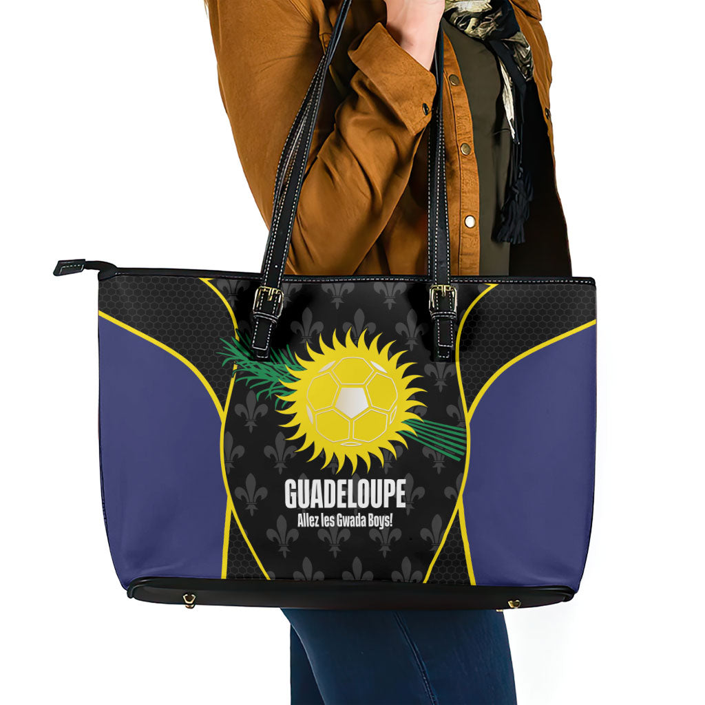 Guadeloupe Football Leather Tote Bag Allez Les Gwada Boys Flag Color