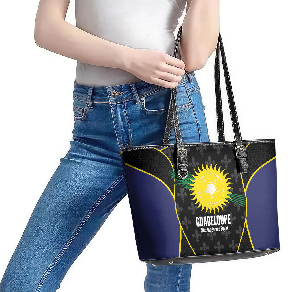 Guadeloupe Football Leather Tote Bag Allez Les Gwada Boys Flag Color