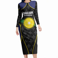 Guadeloupe Football Custom Long Sleeve Bodycon Dress Allez Les Gwada Boys Flag Color