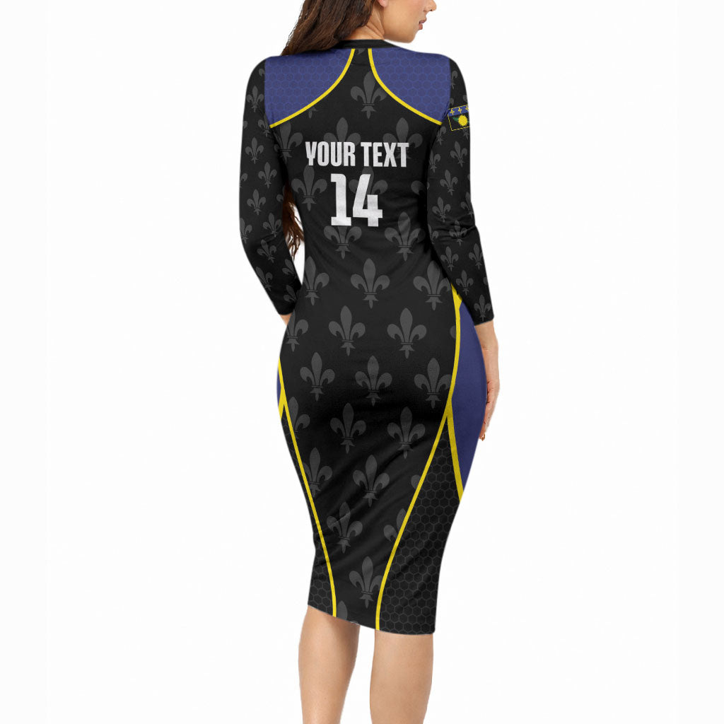 Guadeloupe Football Custom Long Sleeve Bodycon Dress Allez Les Gwada Boys Flag Color