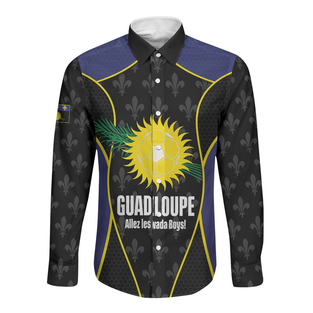 Guadeloupe Football Custom Long Sleeve Button Shirt Allez Les Gwada Boys Flag Color