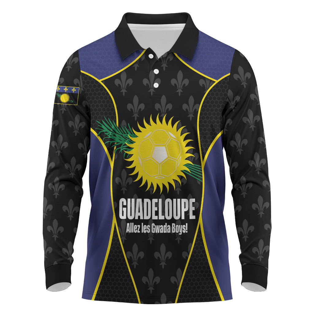 Guadeloupe Football Custom Long Sleeve Polo Shirt Allez Les Gwada Boys Flag Color