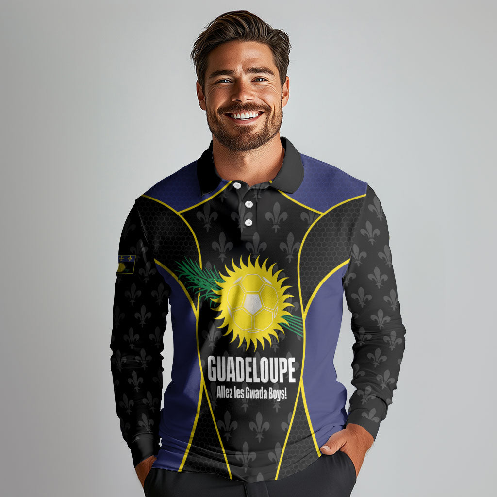 Guadeloupe Football Custom Long Sleeve Polo Shirt Allez Les Gwada Boys Flag Color