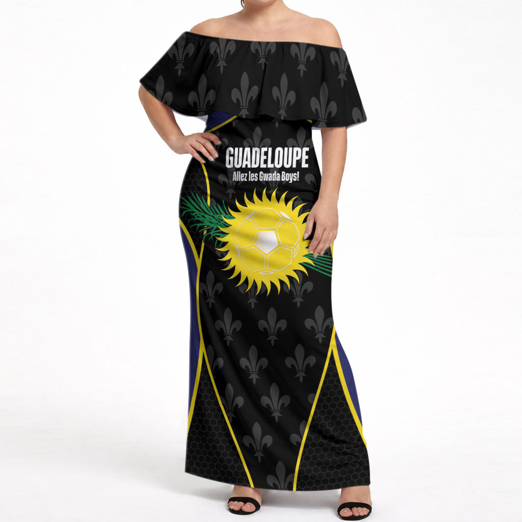 Guadeloupe Football Custom Off Shoulder Maxi Dress Allez Les Gwada Boys Flag Color