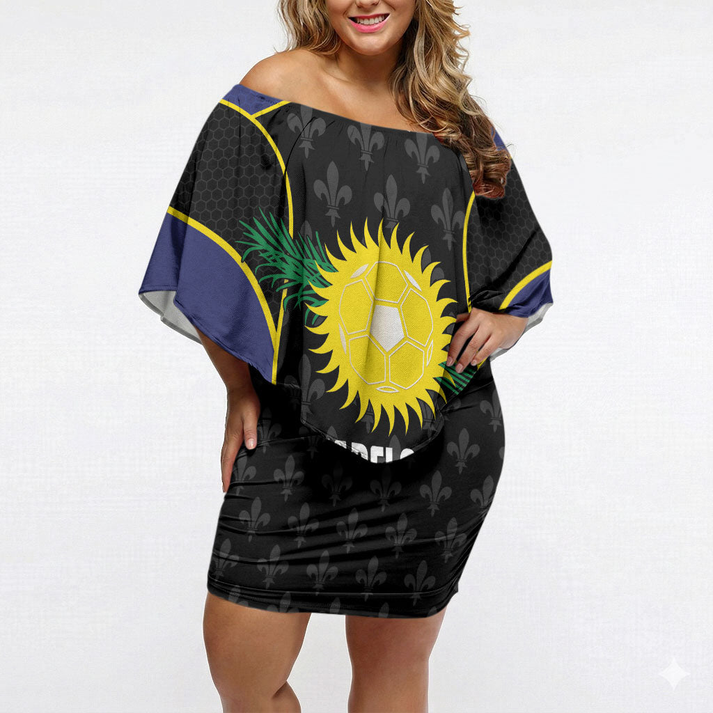 Guadeloupe Football Custom Off Shoulder Short Dress Allez Les Gwada Boys Flag Color