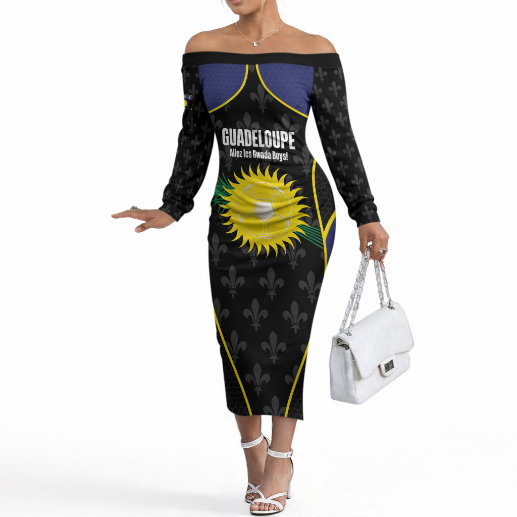 Guadeloupe Football Custom Off The Shoulder Long Sleeve Dress Allez Les Gwada Boys Flag Color