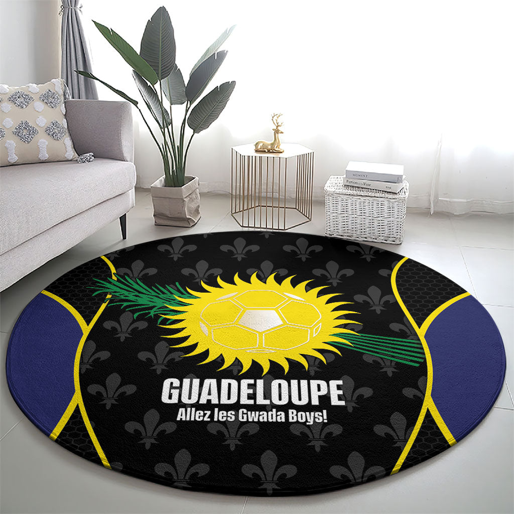 Guadeloupe Football Round Carpet Allez Les Gwada Boys Flag Color