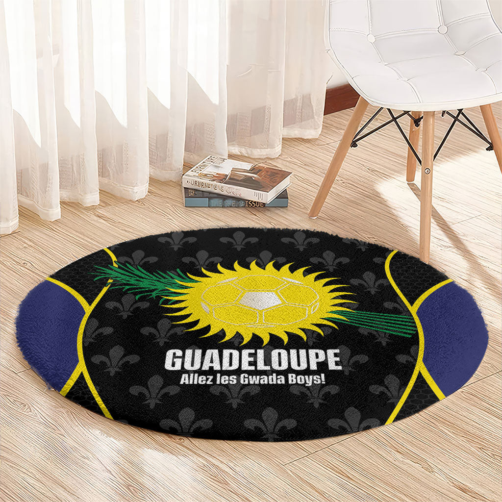 Guadeloupe Football Round Carpet Allez Les Gwada Boys Flag Color