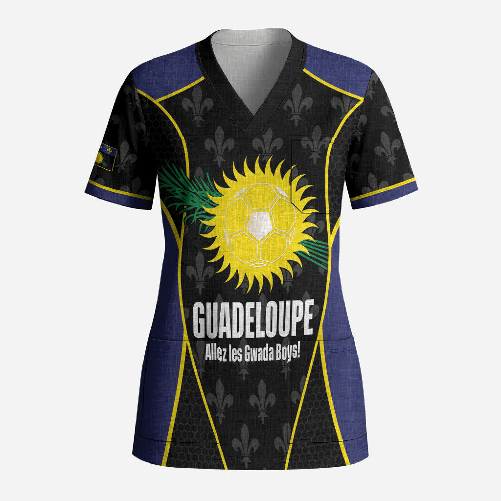 Guadeloupe Football Custom Scrub Top Allez Les Gwada Boys Flag Color