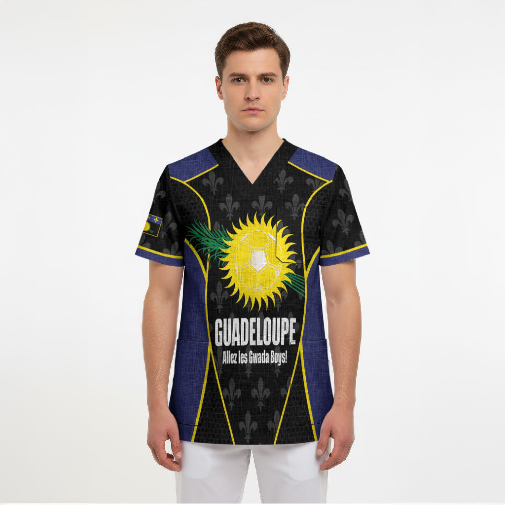 Guadeloupe Football Custom Scrub Top Allez Les Gwada Boys Flag Color