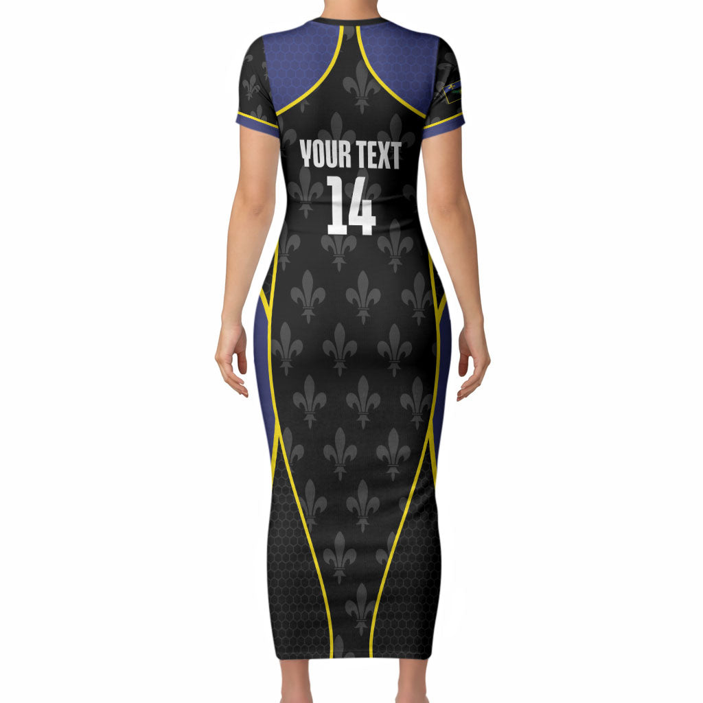 Guadeloupe Football Custom Short Sleeve Bodycon Dress Allez Les Gwada Boys Flag Color