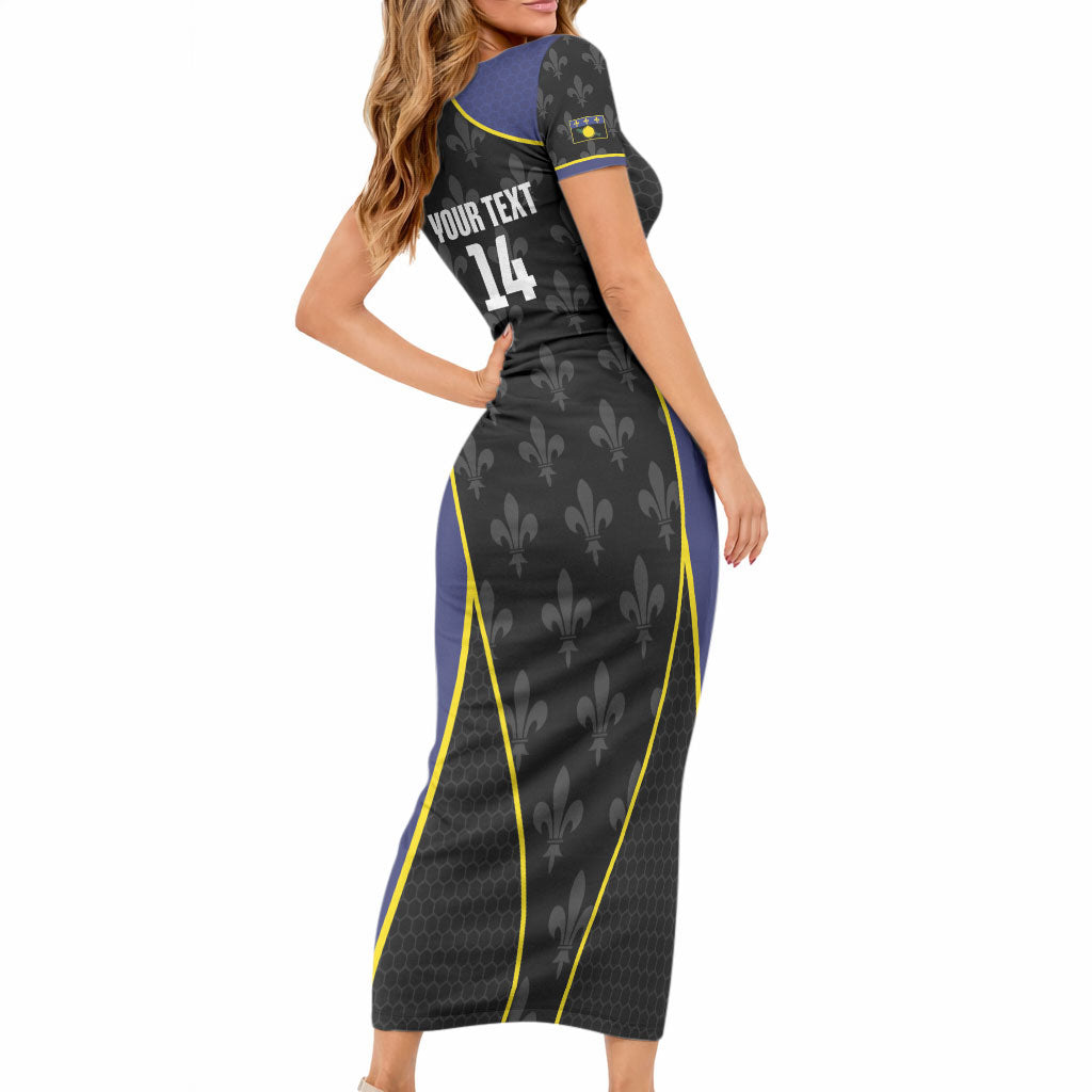 Guadeloupe Football Custom Short Sleeve Bodycon Dress Allez Les Gwada Boys Flag Color