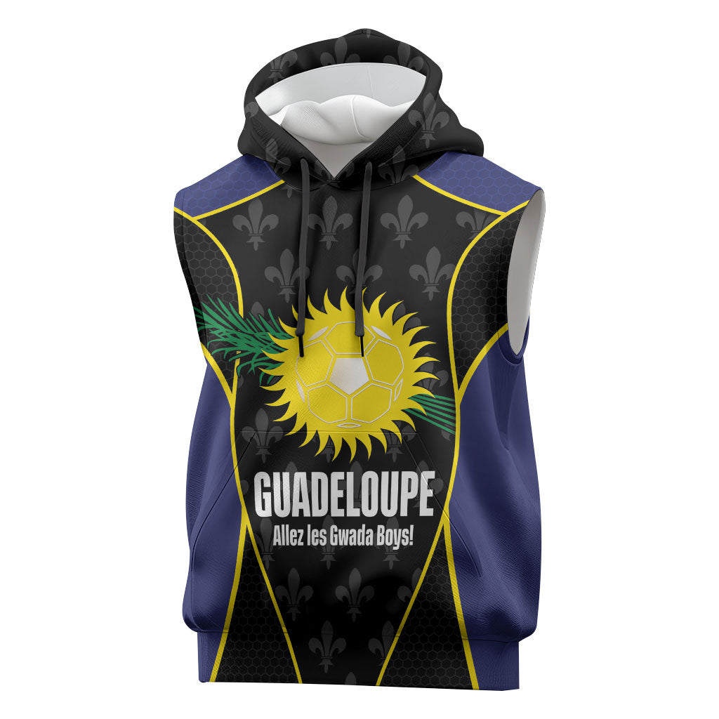 Guadeloupe Football Custom Sleeveless Hoodie Allez Les Gwada Boys Flag Color