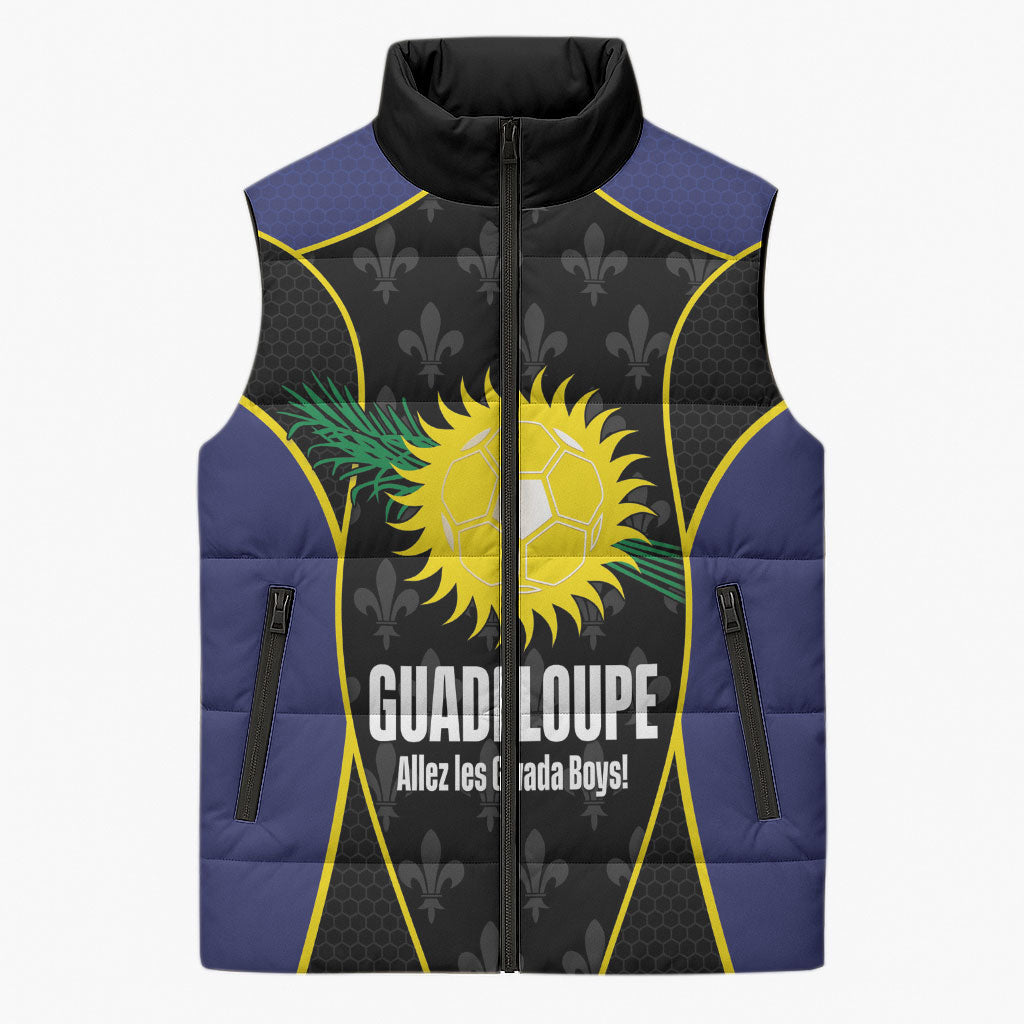 Guadeloupe Football Custom Sleeveless Puffer Jacket Allez Les Gwada Boys Flag Color
