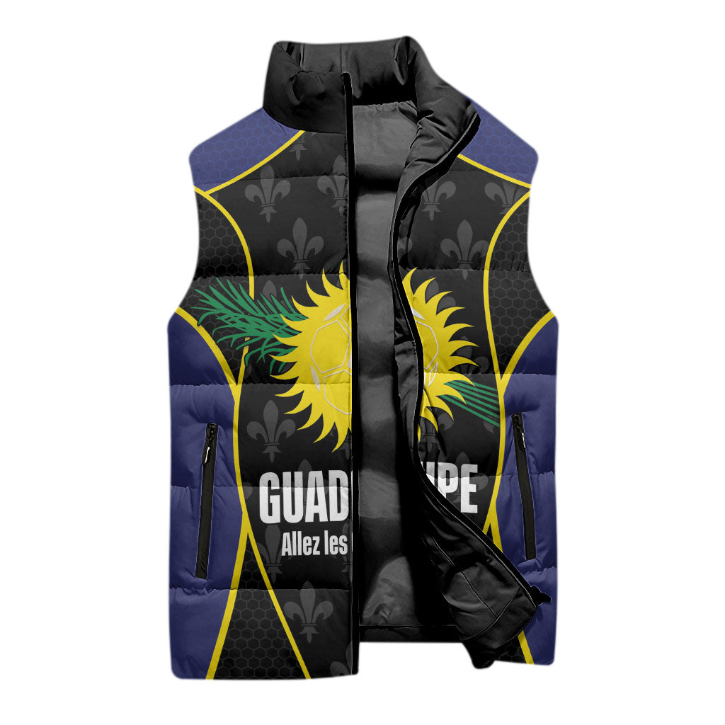 Guadeloupe Football Custom Sleeveless Puffer Jacket Allez Les Gwada Boys Flag Color