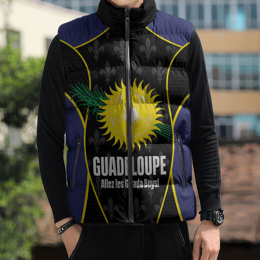 Guadeloupe Football Custom Sleeveless Puffer Jacket Allez Les Gwada Boys Flag Color
