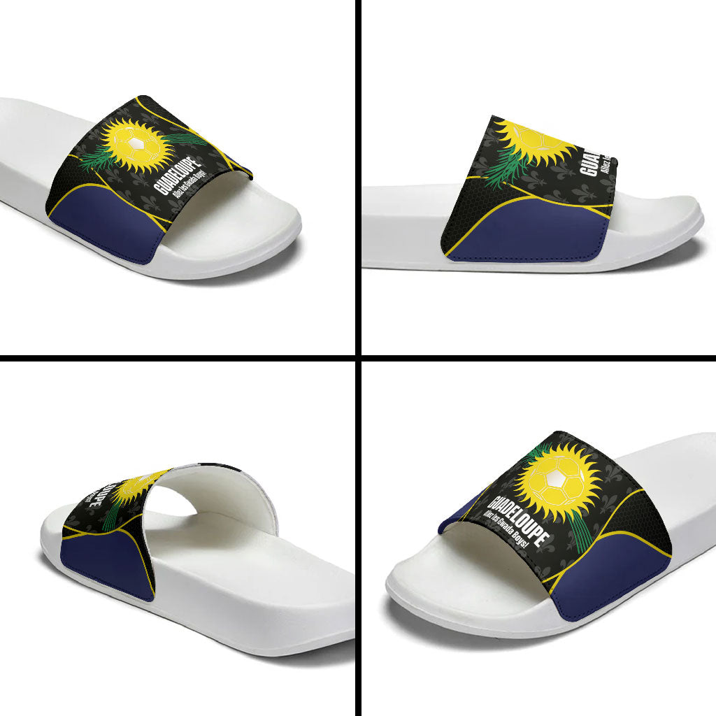 Guadeloupe Football Slide Sandals Allez Les Gwada Boys Flag Color