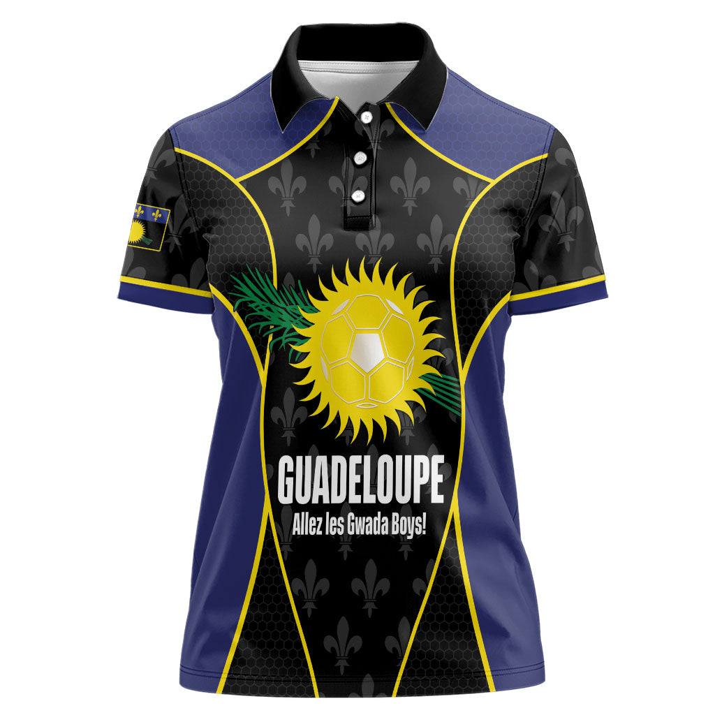 Guadeloupe Football Custom Women Polo Shirt Allez Les Gwada Boys Flag Color