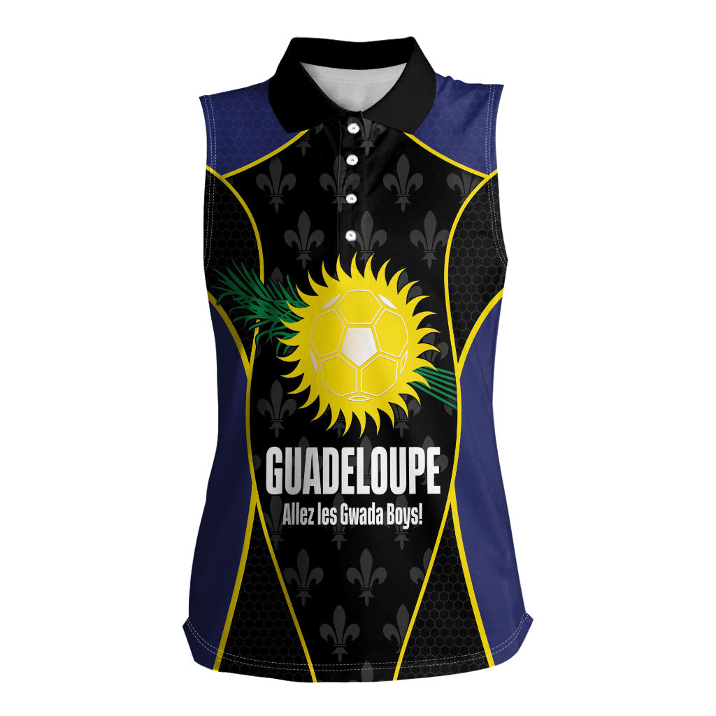 Guadeloupe Football Custom Women Sleeveless Polo Shirt Allez Les Gwada Boys Flag Color