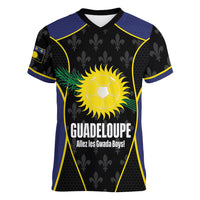 Guadeloupe Football Custom Women V-Neck T-Shirt Allez Les Gwada Boys Flag Color