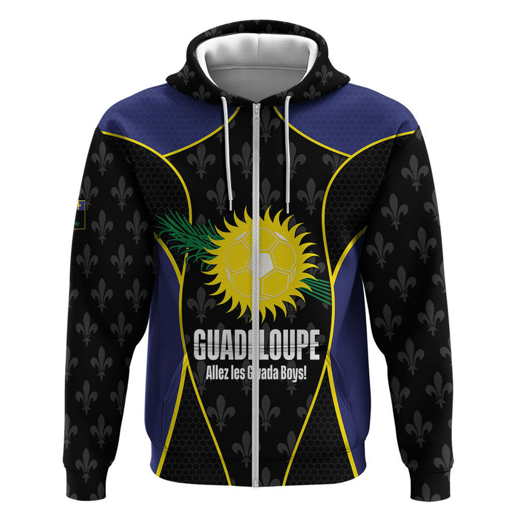 Guadeloupe Football Custom Zip Hoodie Allez Les Gwada Boys Flag Color