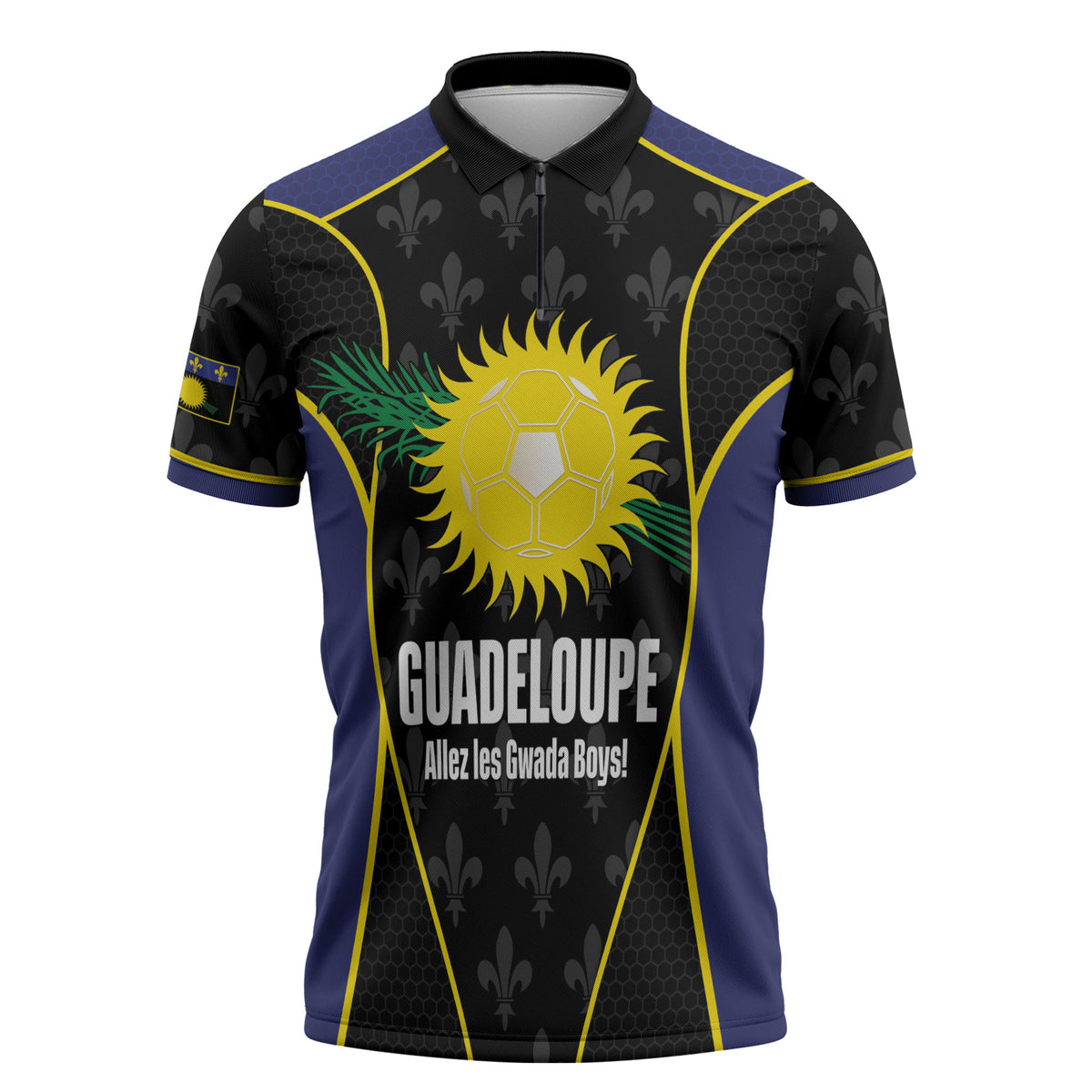 Guadeloupe Football Custom Zipper Polo Shirt Allez Les Gwada Boys Flag Color