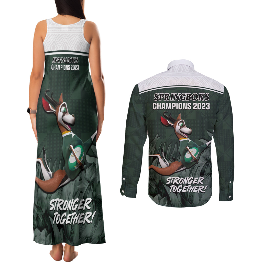 South Africa Rugby Couples Matching Tank Maxi Dress and Long Sleeve Button Shirt Springboks 4th Champions World Cup Proud Bokke - Wonder Print Shop
