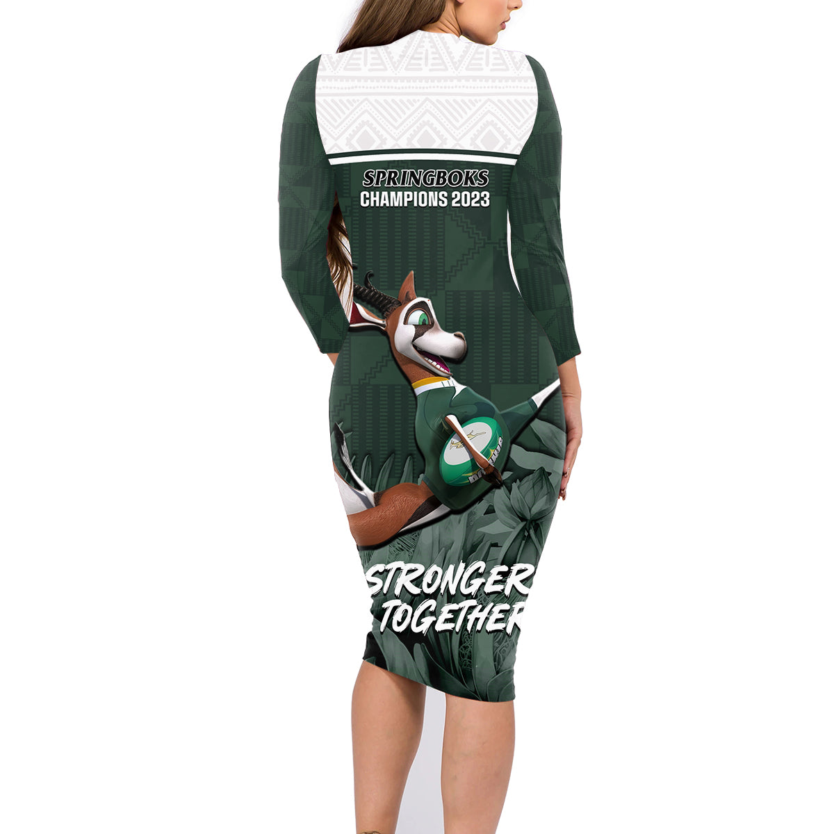 South Africa Rugby Family Matching Long Sleeve Bodycon Dress and Hawaiian Shirt Springboks 4th Champions World Cup Proud Bokke - Wonder Print Shop