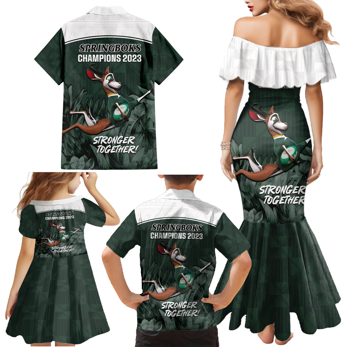 South Africa Rugby Family Matching Mermaid Dress and Hawaiian Shirt Springboks 4th Champions World Cup Proud Bokke - Wonder Print Shop