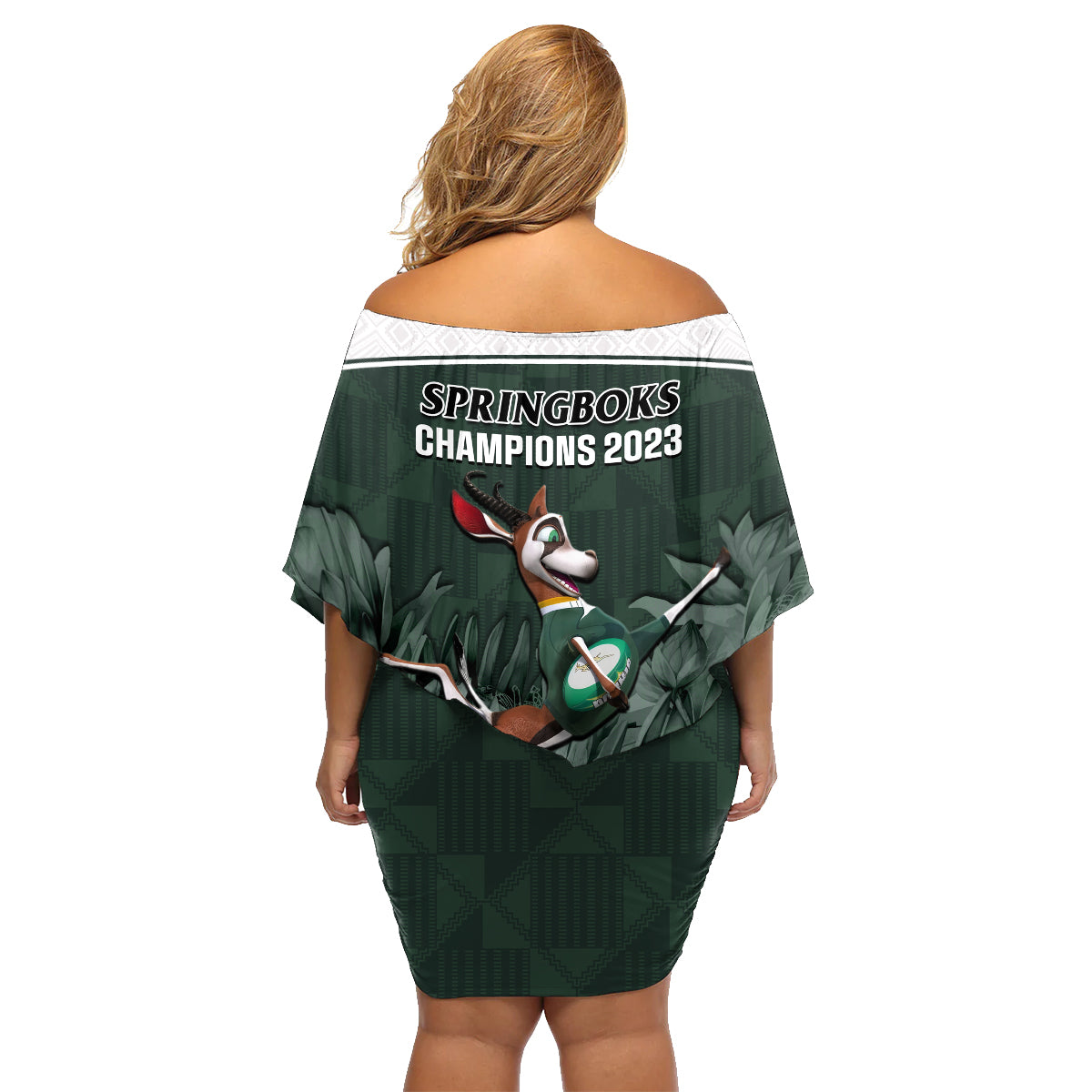 South Africa Rugby Family Matching Off Shoulder Short Dress and Hawaiian Shirt Springboks 4th Champions World Cup Proud Bokke - Wonder Print Shop