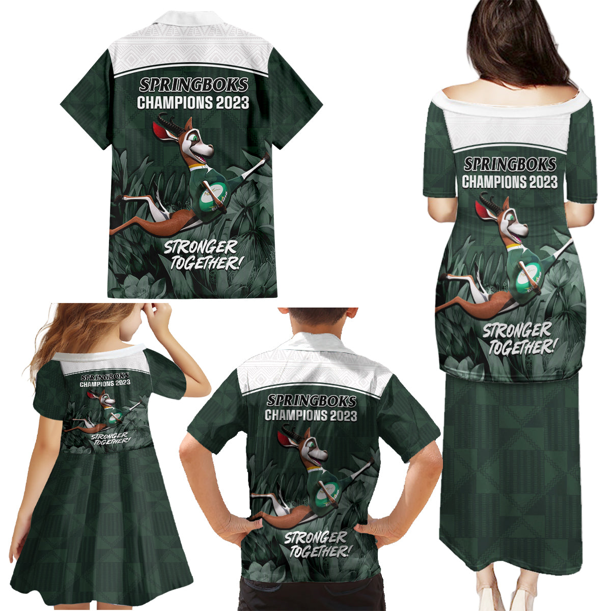 South Africa Rugby Family Matching Puletasi Dress and Hawaiian Shirt Springboks 4th Champions World Cup Proud Bokke - Wonder Print Shop