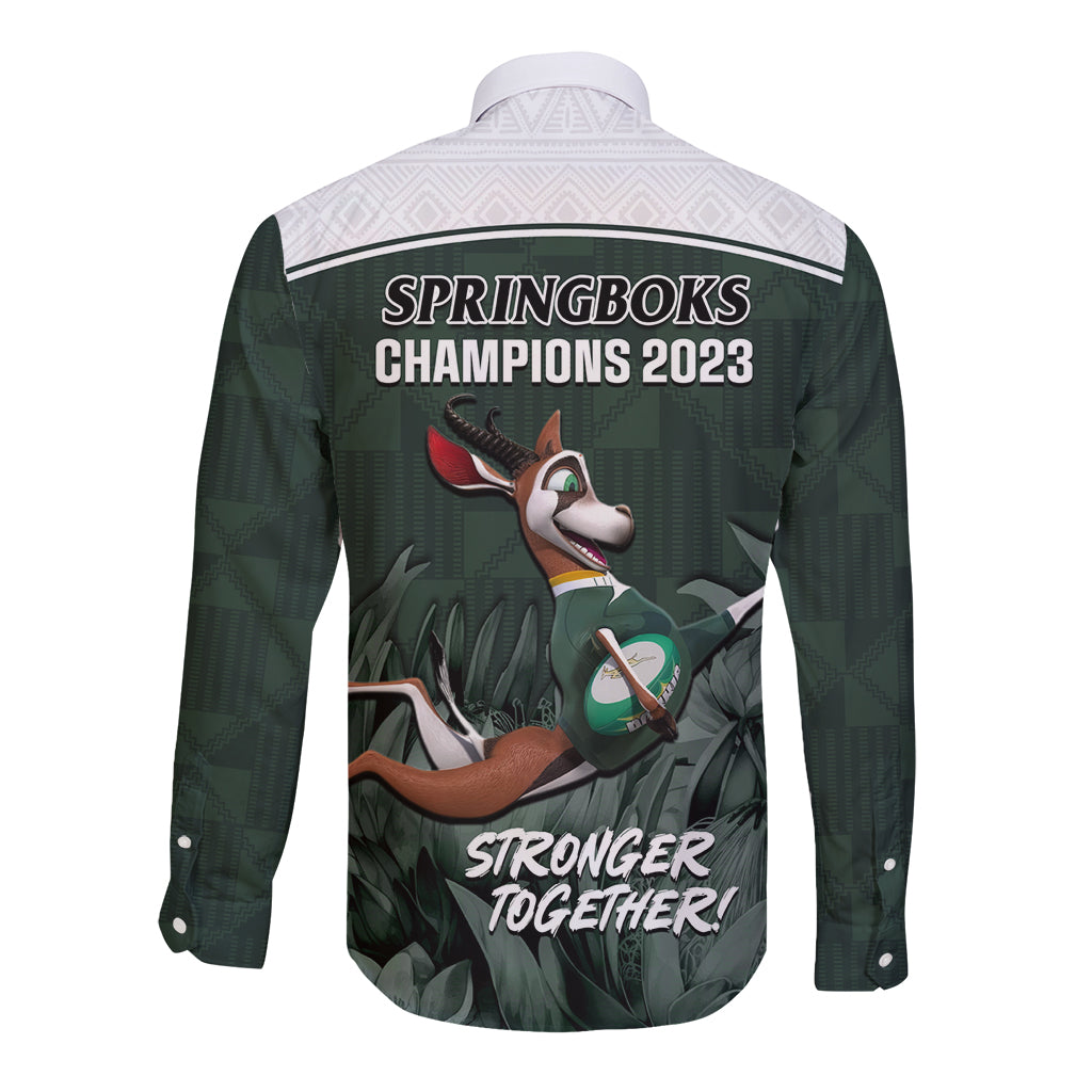 South Africa Rugby Long Sleeve Button Shirt Springboks 4th Champions World Cup Proud Bokke - Wonder Print Shop