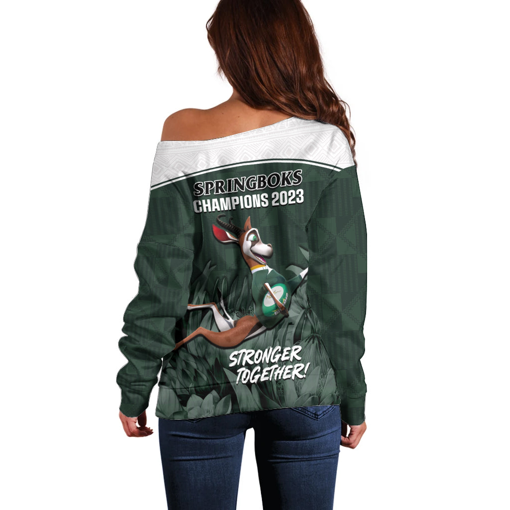 South Africa Rugby Off Shoulder Sweater Springboks 4th Champions World Cup Proud Bokke - Wonder Print Shop